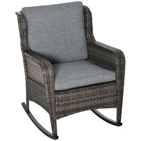 Rocking Chair Patio Wicker Swing Chair with Soft Cushions Outdoor Furniture Classic Design for Lawn Garden Mixed Grey
