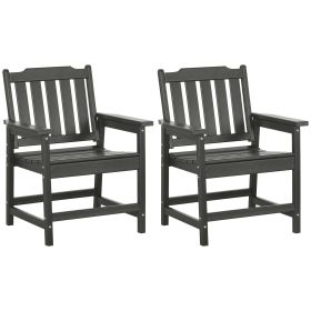 2 Pieces HDPE Outdoor Chair, Garden Chair Set with Armrests and Slatted Back for Patio, Lawn, Poolside, Gray