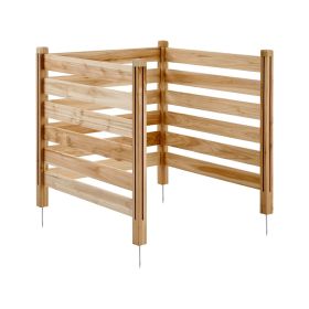 Wood Privacy Fence, 38" W x 36" L, 3 Panel Slatted Air Conditioner Fence Screen, Pool Equipment Enclosure with Metal Stakes, Easy DIY Installatio