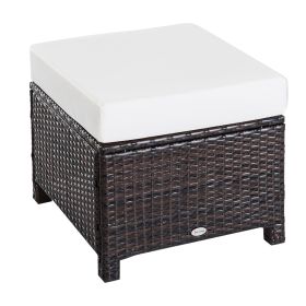 Outdoor Ottoman PE Resin Wicker Footrest with Cushion Steel Frame Patio Furniture Dark Brown Dark