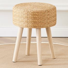 Round Ottoman Footstool Natural Seagrass Foot Stool Pouf Ottomans with Solid Wood Legs Hand Weave Hyacinth Footrest Step Stool for Living Room Ba