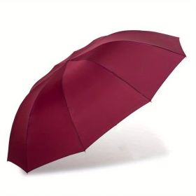 Outdoor Travel Large Folding Manual Umbrella, Rain Or Shine Dual-use Umbrella (Material: All steel, Color: Claret)
