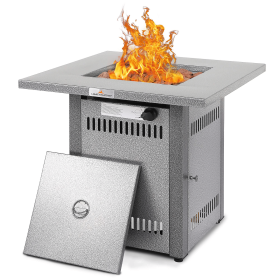 28" 50000 BTU Silver Outdoor Propane Gas Fire Pit Table, Outdside Patio Firepits Fireplace Dinning Tables with Lid & Lava Rock (Color: as Pic)